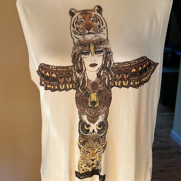 Lauren Moshi Esme Fringe Totem Pole Spirit Animal Muscle Tee SMALL - Picture 3 of 8